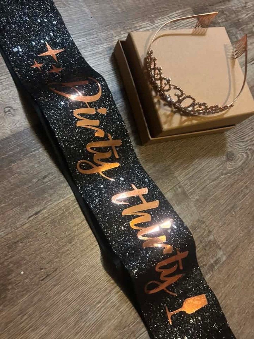 Party Sash and Rose Gold Tiara Set - Black & Rose Gold